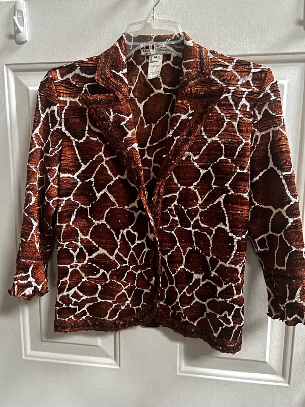 Alberto Makali Women's Giraffe Print textured w/ sequins embellishment blazer M